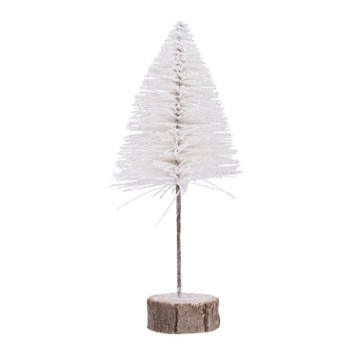 Sapin de Noël Pailleté blanc sur socle bois 15 x 30 cm