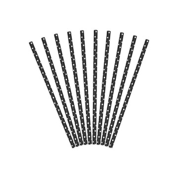Lot de 10 pailles noires à pois blancs