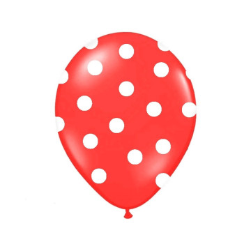 Lot de 6 ballons latex rouges à pois blanc 27/ 30 cm