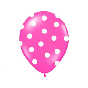 Lot de 6 ballons latex fuschia pois blancs 27/ 30 cm