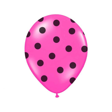 Lot de 6 ballons latex fuschia pois noirs 27/ 30 cm