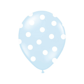 Lot de 6 ballons latex bleu ciel pois blancs 27/ 30 cm