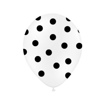Lot de 6 ballons latex blanc pois noirs 27/ 30 cm