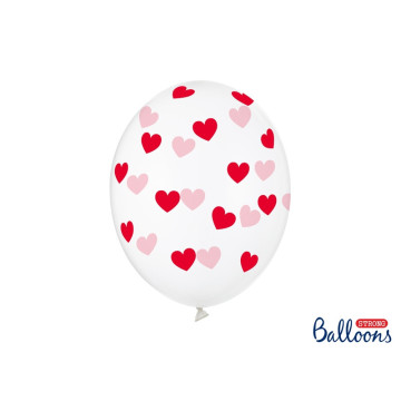 Lot de 6 ballons latex blancs cœurs rouges 27/ 30 cm