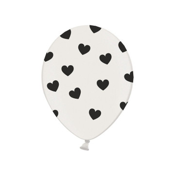 Lot de 6 ballons latex blancs cœurs noirs 27/ 30 cm