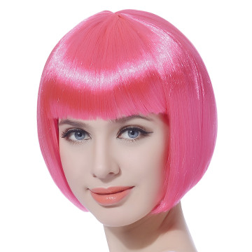 Perruque courte cabaret pour femme rose fluo