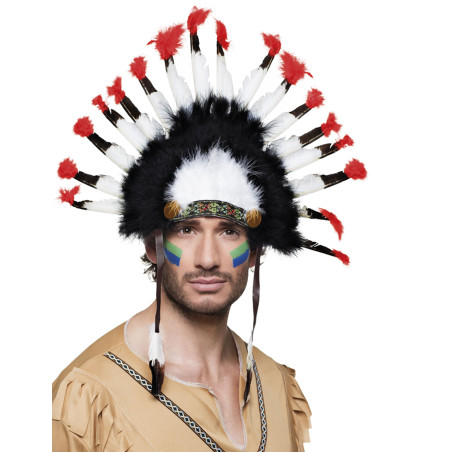 Coiffe d'indien à plumes adulte Coiffe d'indien à plumes adulte