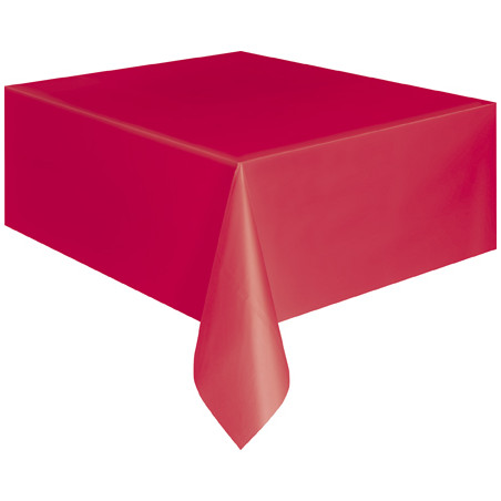 Nappe de 137 x 274 cm rouge en plastique et rectangulaire