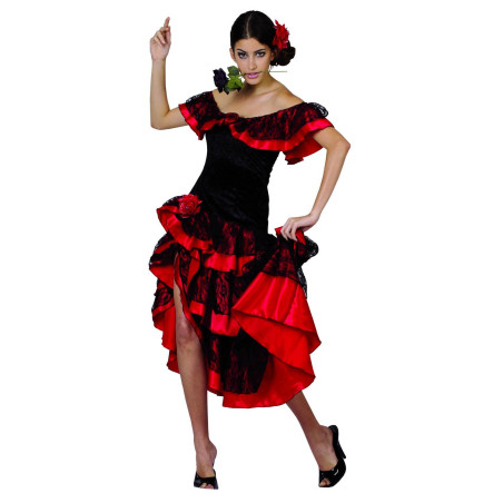 Déguisement de femme danseuse de flamenco rouge et noir