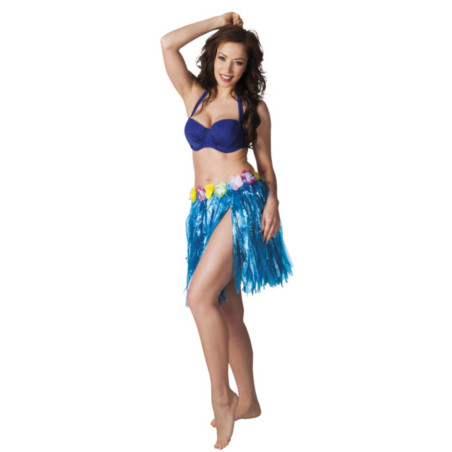 Jupe hawaienne raphia bleu