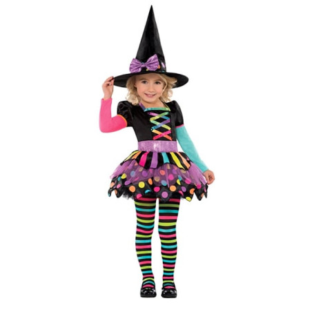 Déguisement halloween fille de sorcière colorée