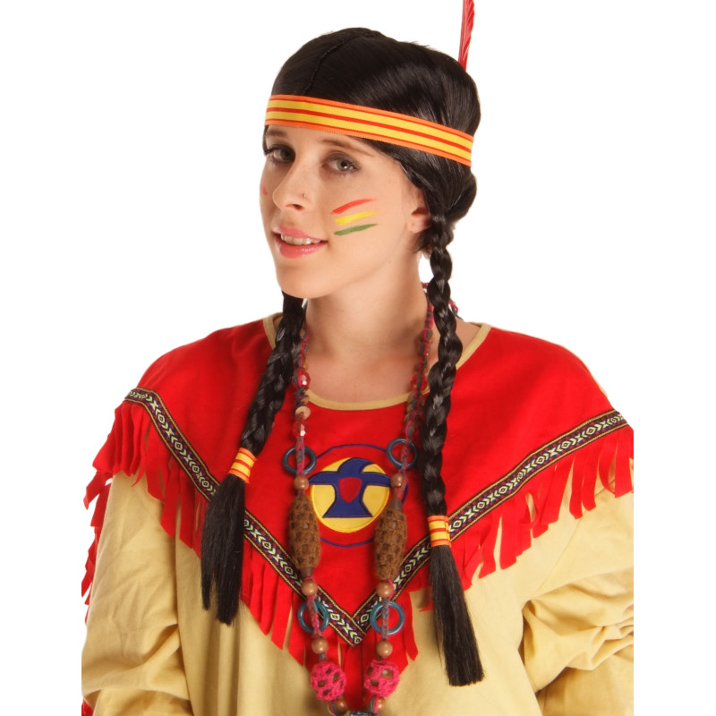 Perruque Indienne Pour Enfants – Déguisement Fille Avec Plume Et Rubans Colorés, Élastique Confortable