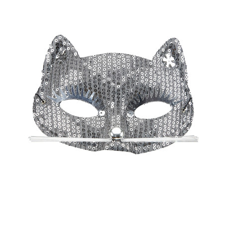 Loup chat à sequins argenté adulte Loup chat à sequins argenté adulte