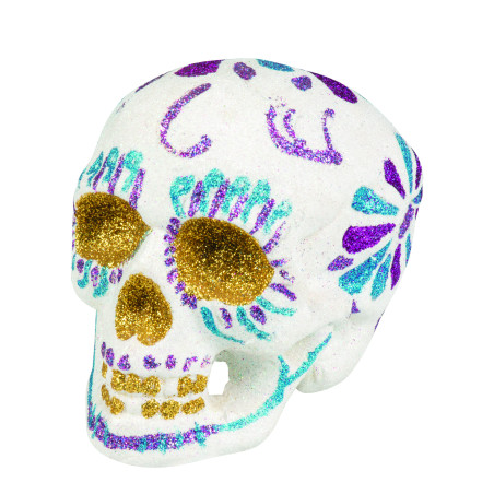 Décoration de tête de mort Dia de los muertos de 16 x 14 cm scintillante