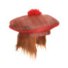 Béret écossais Tartan rouge avec cheveux