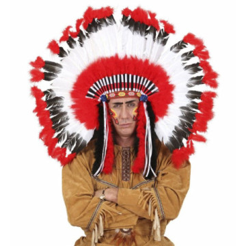 Coiffe d'indien grand chef luxe noire et rouge