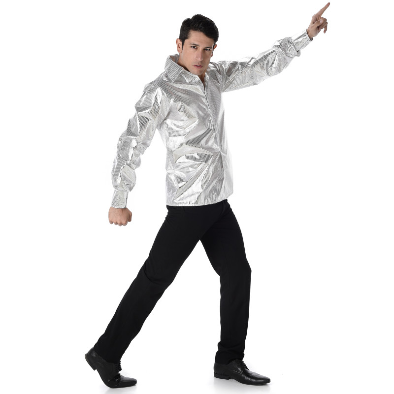 Chemise Disco Boland à Volants Bleu - Look Rétro Années 70 - Déguisement Fête à Thème Homme