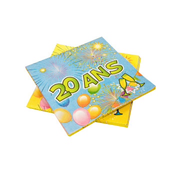 20 Serviettes anniversaire fiesta de 33 cm en papier de 20 ans