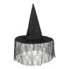 Chapeau femme halloween sorcière noir avec voile araignée