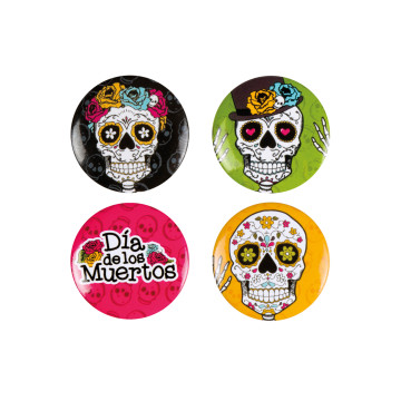 4 Badges de Dia de lors muertos mesurant 3 cm