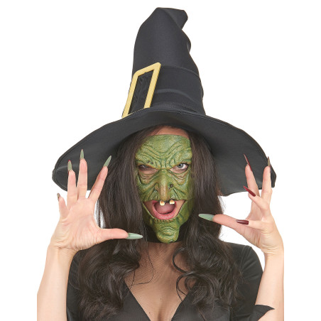 Masque Sorcière en latex Halloween verte