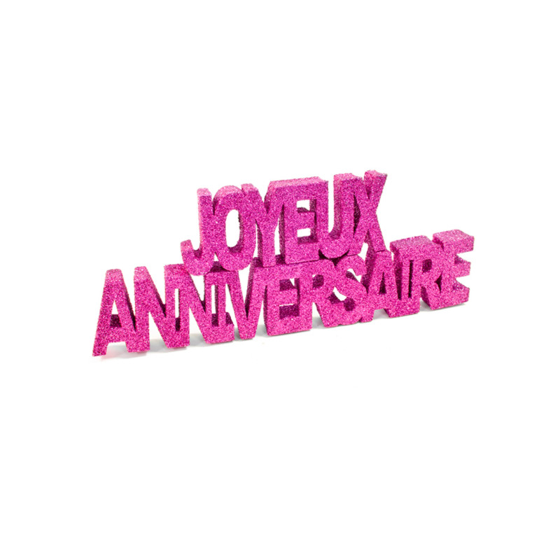 Décoration Table "Joyeux Anniversaire" Pailletée Fuchsia - 2 Parties Détachables - Pour Fête, Gâteau, Déco