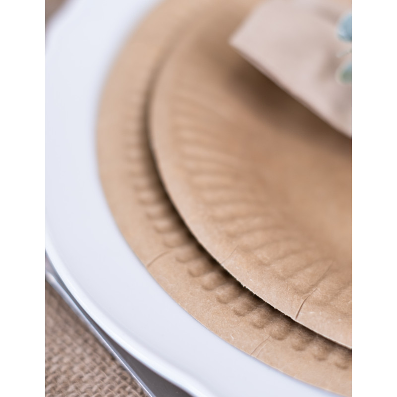 Lot De 50 Assiettes Jetables En Carton Marron 23 Cm - Recyclables Et Biodégradables