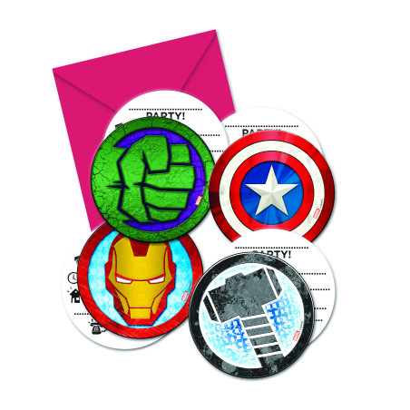 Lot de 6 cartes invitation Avengers avec enveloppe