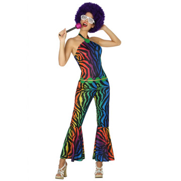Déguisement femme multicolore de disco zébré