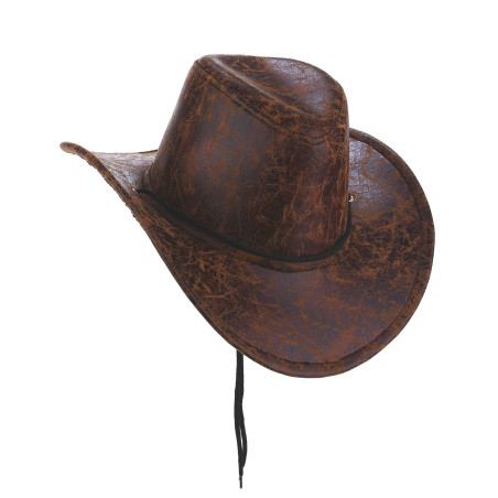 Chapeau de cowboy Utah marron taille adulte avec imitation au cuir