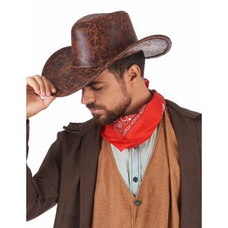 Chapeau de cowboy Utah marron taille adulte avec imitation au cuir