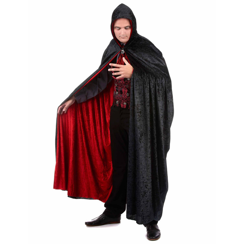 Cape De Vampire Réversible Noir & Rouge - Col Montant Dracula, Pour Adulte Et Enfant, Cosplay Halloween, Carnaval, Fête Déguisée (150 Cm)