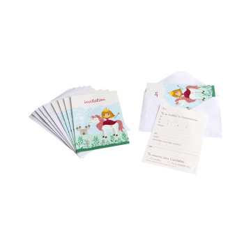 Lot de 6 cartes invitation Princesse en carton avec enveloppes