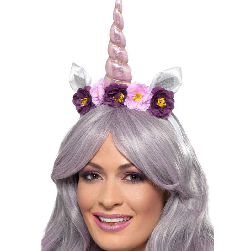 Serre tête Corne de licorne à fleurs - accessoire à cheveux de filles Serre tête Corne de licorne à fleurs - accessoire à cheveux de filles