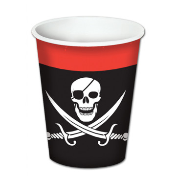 Lot de 8 gobelets jetables pirate Jolly Roger