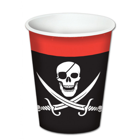 Lot de 8 gobelets jetables pirate Jolly Roger