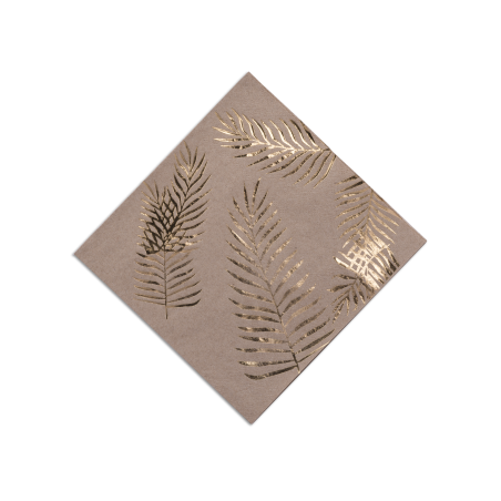 16 Serviettes palmier dorée en papier kraft de 33 x 33 cm
