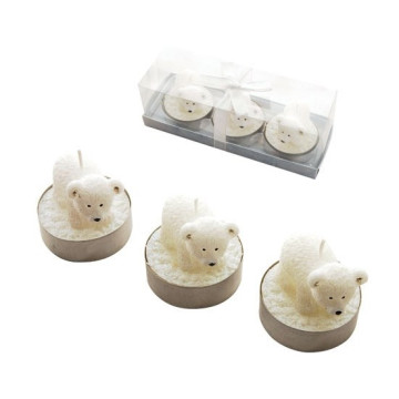 Lot de 3 bougies chauffe-plat blanches ourson D 4 cm