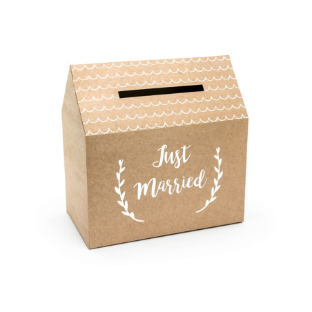 Urne Just married en carton kraft de 30 x 30,5 x 16,5 cm