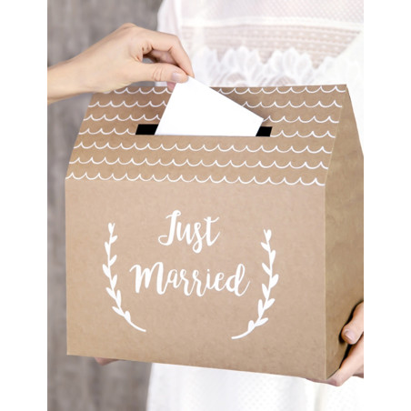 Urne Just married en carton kraft de 30 x 30,5 x 16,5 cm