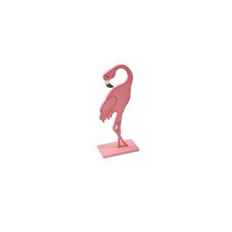 Flamant rose en bois sur socle rose