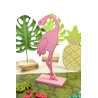 Flamant rose en bois sur socle rose