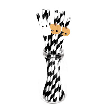 10 Pailles en carton noires et blanches sweety halloween