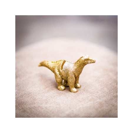 4 marque-places de 9,5 x 5 cm en résine dinosaure paillettes dorés