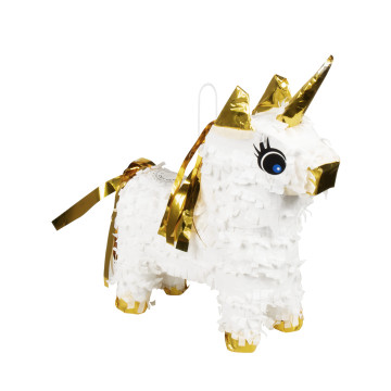 Mini pinata de 21 x 17 cm de licorne blanc et or