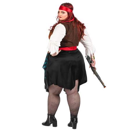 Déguisement pirate femme grande taille rayé bleu et noir