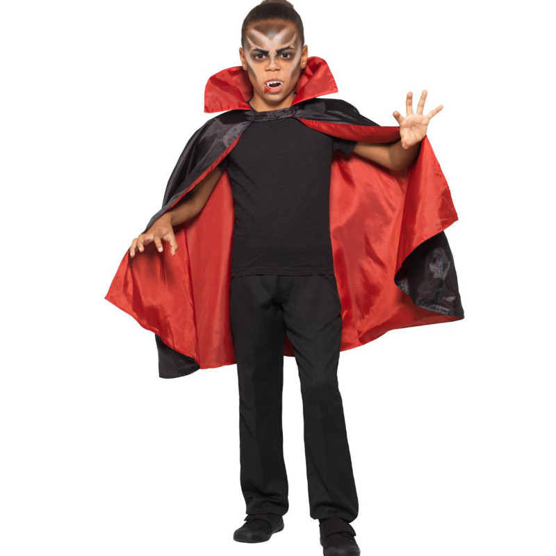 Cape De Vampire Réversible Noir/Rouge Avec Capuche – Halloween, Carnaval, Cosplay Enfant Taille XS Et S