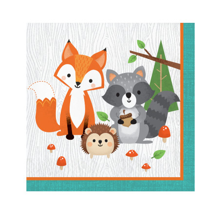 Lot de 16 serviettes Animaux 33 x 33 cm