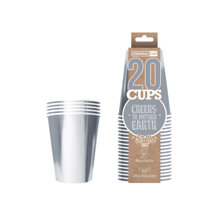 20 Gobelets américains carton recyclable argent