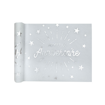 Chemin de table anniversaire blanc